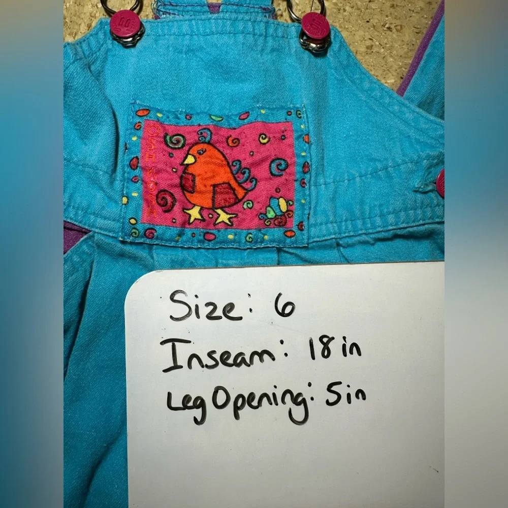VTG 90s‎ Oshkosh B'Gosh Overalls Blue Purple Bird USA Colorblock Sz 6 RARE